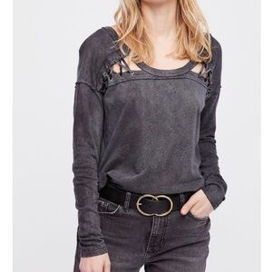 Free People Washed Black Long Sleeve Top